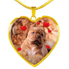 Bordeaux Mastiff Print Heart Pendant Luxury Necklace