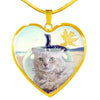 Cute LaPerm Cat Print Heart Pendant Luxury Necklace