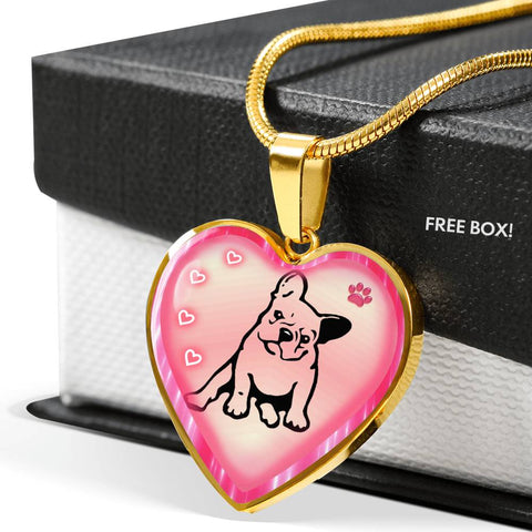 Cute French Bulldog Print Heart Charm Necklaces
