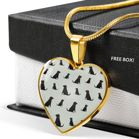 Labrador Retriever Pattern Print Luxury Heart Charm Necklace