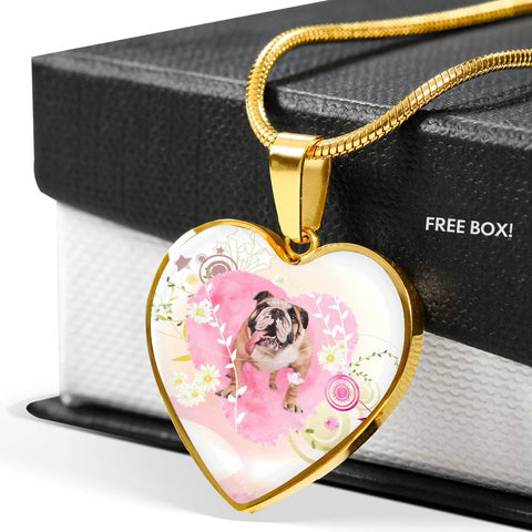 Bulldog Print Heart Charm Luxury Necklace