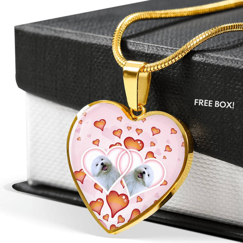 Maltese Dog Print Heart Charm Luxury Necklace
