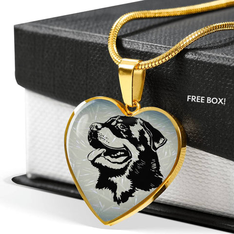 Rottweiler Dog Black&White Art Print Heart Charm Necklaces