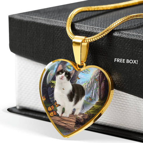 Munchkin Cat Print Heart Pendant Luxury Necklace
