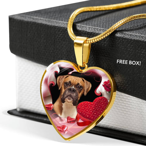 Boxer Dog Print Heart Pendant Luxury Necklace