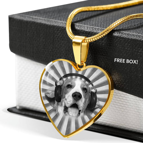 Cute Beagle Print Heart Charm Necklace