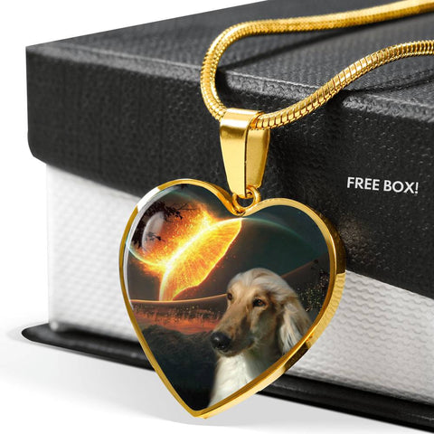 Amazing Afghan Hound Dog Print Heart Pendant Luxury Necklace