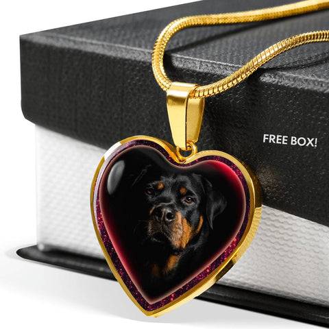 Lovely Rottweiler Dog Print Heart Charm Necklaces