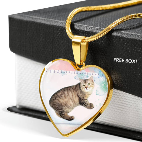 Manx Cat Print Heart Pendant Luxury Necklace