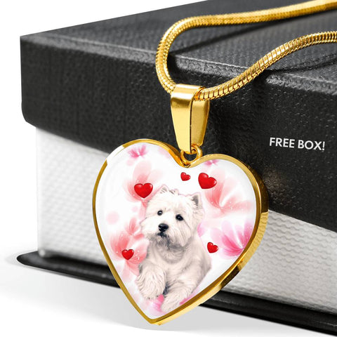 West Highland White Terrier Print Heart Pendant Luxury Necklace