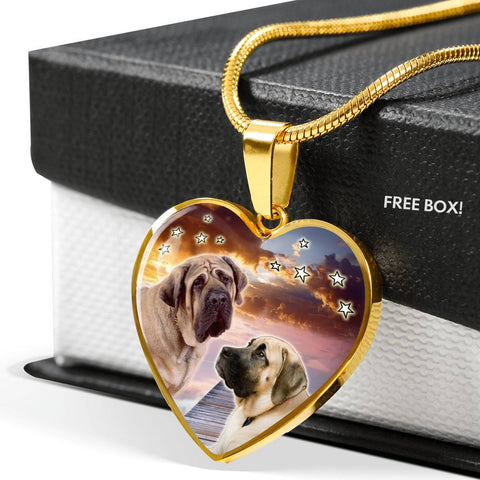 English Mastiff Print Heart Pendant Luxury Necklace
