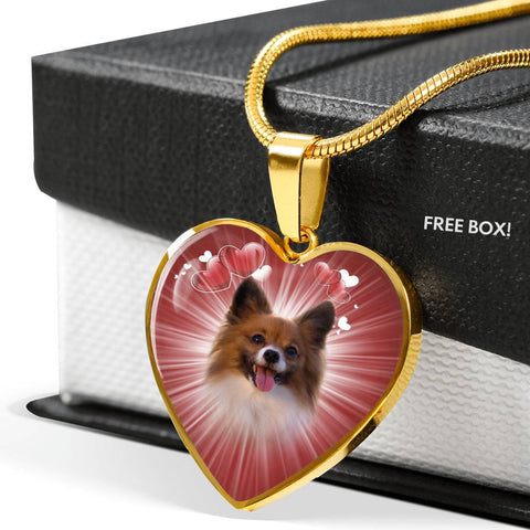 Cute Papillon Dog Print Heart Pendant Luxury Necklace