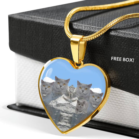 Cute British Shorthair Cat Print Heart Pendant Luxury Necklace