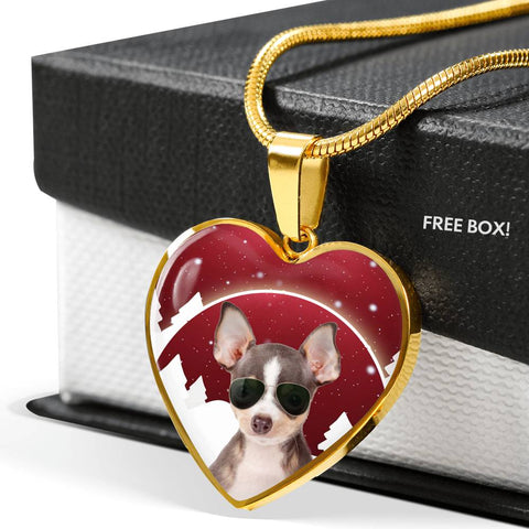 Chihuahua Print Heart Charm Luxury Necklace