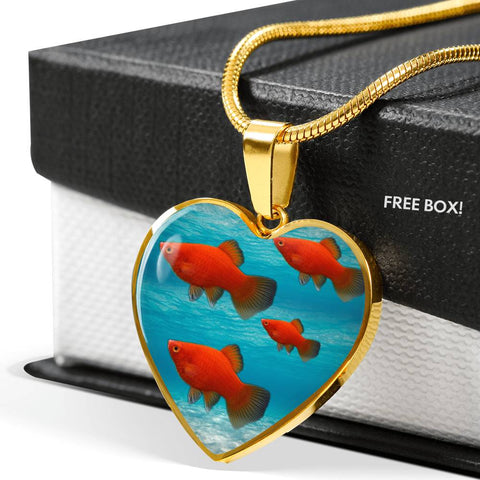 Southern platyfish Fish Print Heart Charm Necklaces