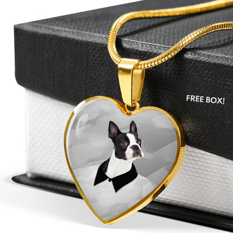 Boston Terrier Print Heart Charm Luxury Necklace