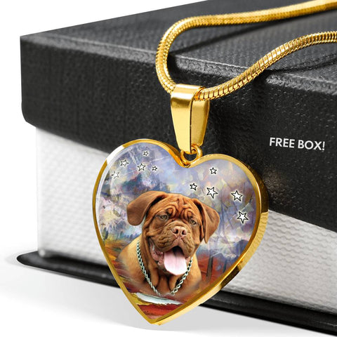 Dogue De Bordeaux Print Heart Pendant Luxury Necklace