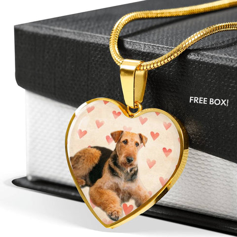 Airedale Terrier Print Luxury Heart Charm Necklace