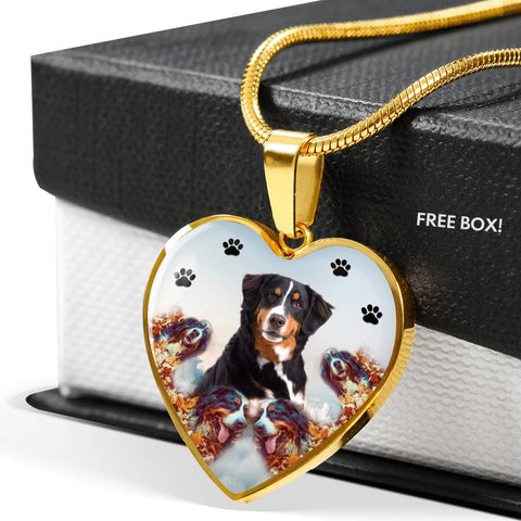 Bernese Mountain Dog Print Heart Charm Necklace