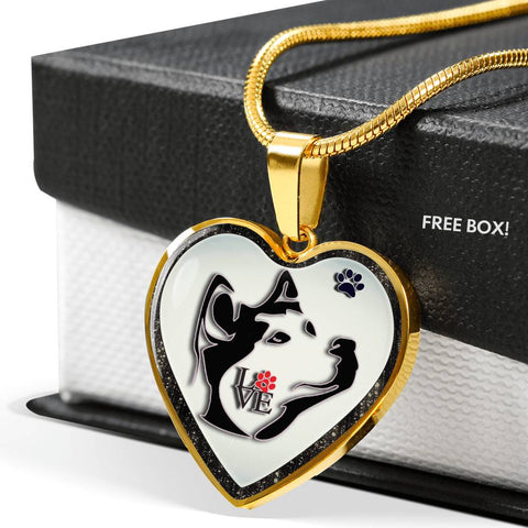 Siberian Husky Dog Art Print Heart Charm Necklaces