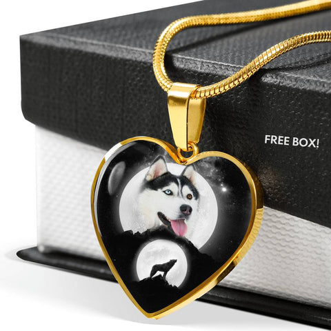 Amazing Siberian Husky Print Heart Pendant Luxury Necklace
