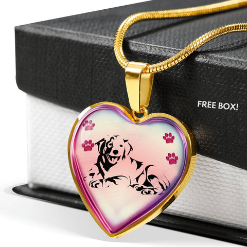 Golden Retriever Dog Print Heart Charm Necklaces
