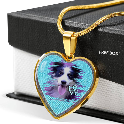 Border Collie Dog Art Print Heart Charm Necklaces
