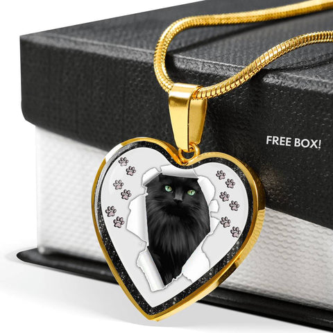 Nebelung Cat Print Heart Charm Necklaces