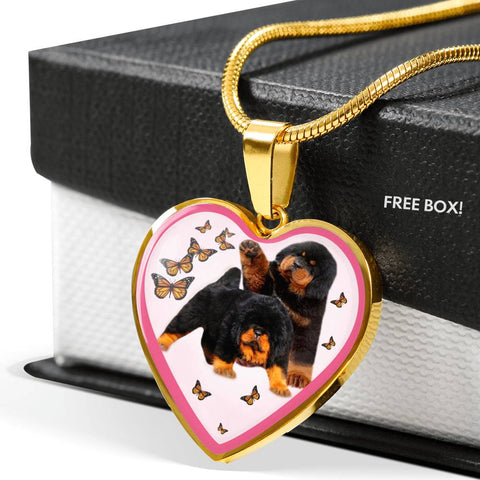 Tibetan Mastiff Dog Print Heart Pendant Luxury Necklace
