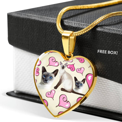 Siamese Cat Print Heart Pendant Luxury Necklace