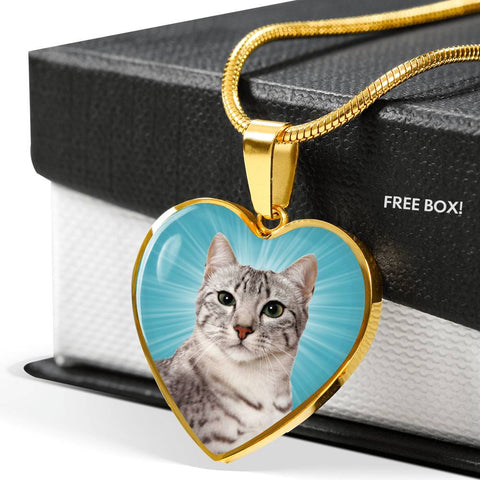 Egyptian Mau Cat Print Heart Pendant Luxury Necklace