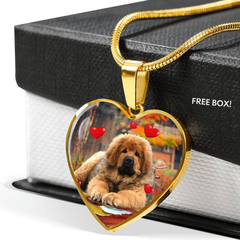 Tibetan Mastiff Print Heart Pendant Luxury Necklace