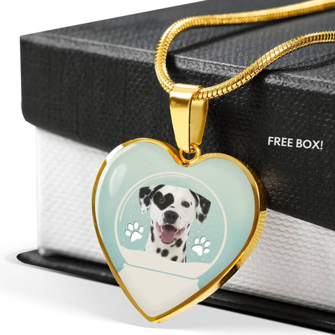 Dalmatian Dog Print Heart Pendant Luxury Necklace
