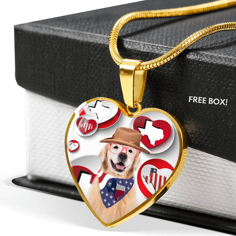 Golden Retriever Print Texas Heart Pendant Luxury Necklace