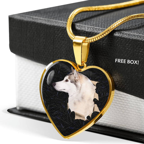Siberian Husky Dog 3D Print Heart Charm Necklaces