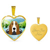 Basset Hound Dog Vector Print Heart Charm Necklaces