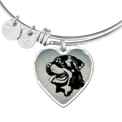 Rottweiler Dog Black&White Art Print Heart Pendant Bangle