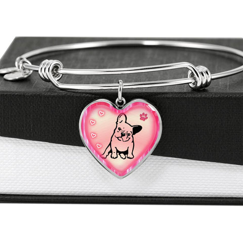 Cute French Bulldog Print Heart Pendant Bangle