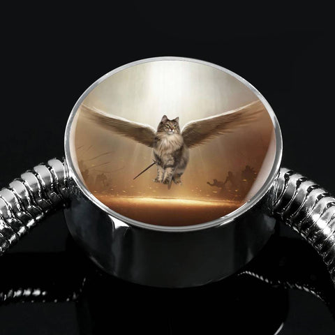 Norwegian Forest Cat Print Circle Charm Steel Bracelet