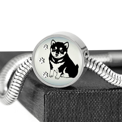 Shiba Inu Dog Print Circle Charm Steel Bracelet