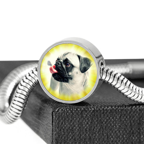 Cute Pug Dog Print Circle Charm Steel Bracelet