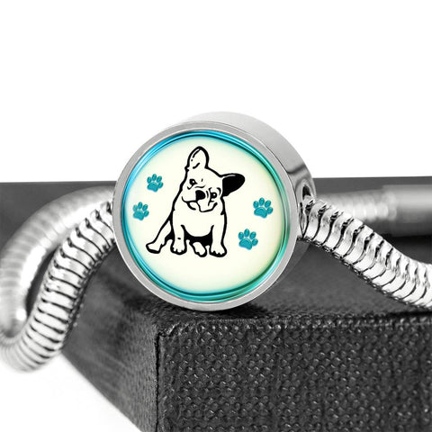 Cute French Bulldog Print Circle Charm Steel Bracelet
