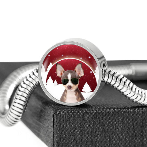 Chihuahua Print Circle Charm Steel Bracelet