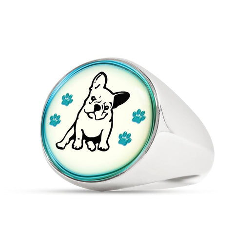 Cute French Bulldog Dog Print Signet Ring