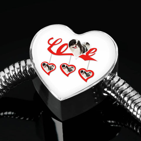 Japanese Chin Print Heart Charm Bracelet