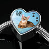 Toyger Cat Print Heart Charm Steel Bracelet