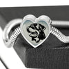 Rottweiler Dog Black&White Art Print Heart Charm Steel Bracelet
