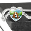 Basset Hound Dog Vector Print Heart Charm Steel Bracelet
