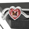 Papillon Dog Print Heart Charm Steel Bracelet