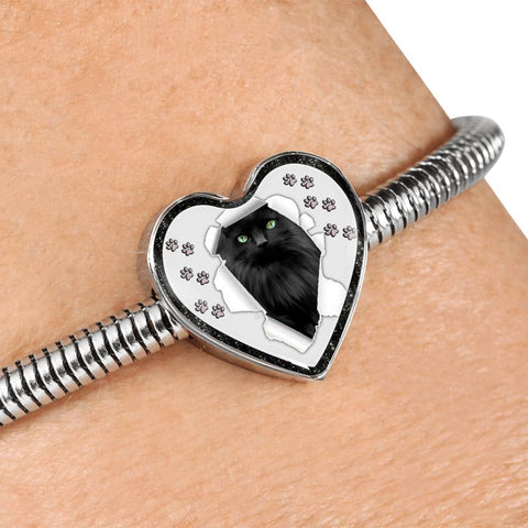 Nebelung Cat Print Heart Charm Steel Bracelet